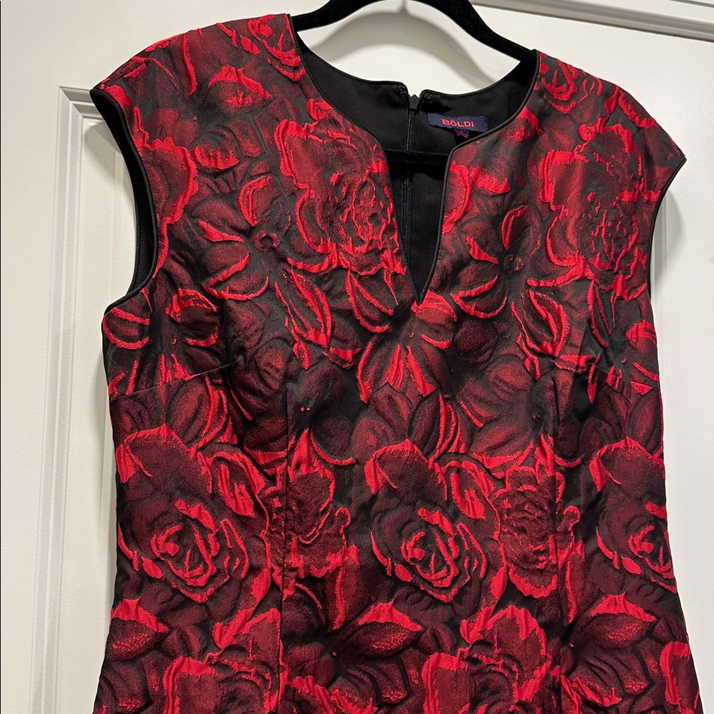 Boldi Brocade Elegant Red and Black Floral Dress 12